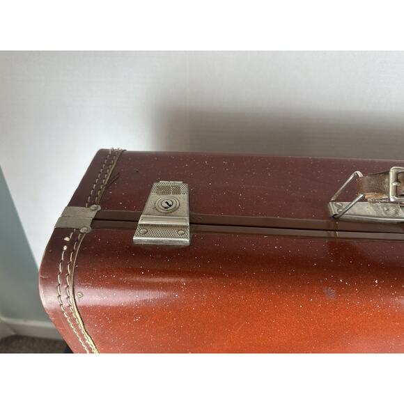 Vintage 1950s Suitcase Style No Key Brown Hardcase Train Luggage Deco - Picture 3 of 10